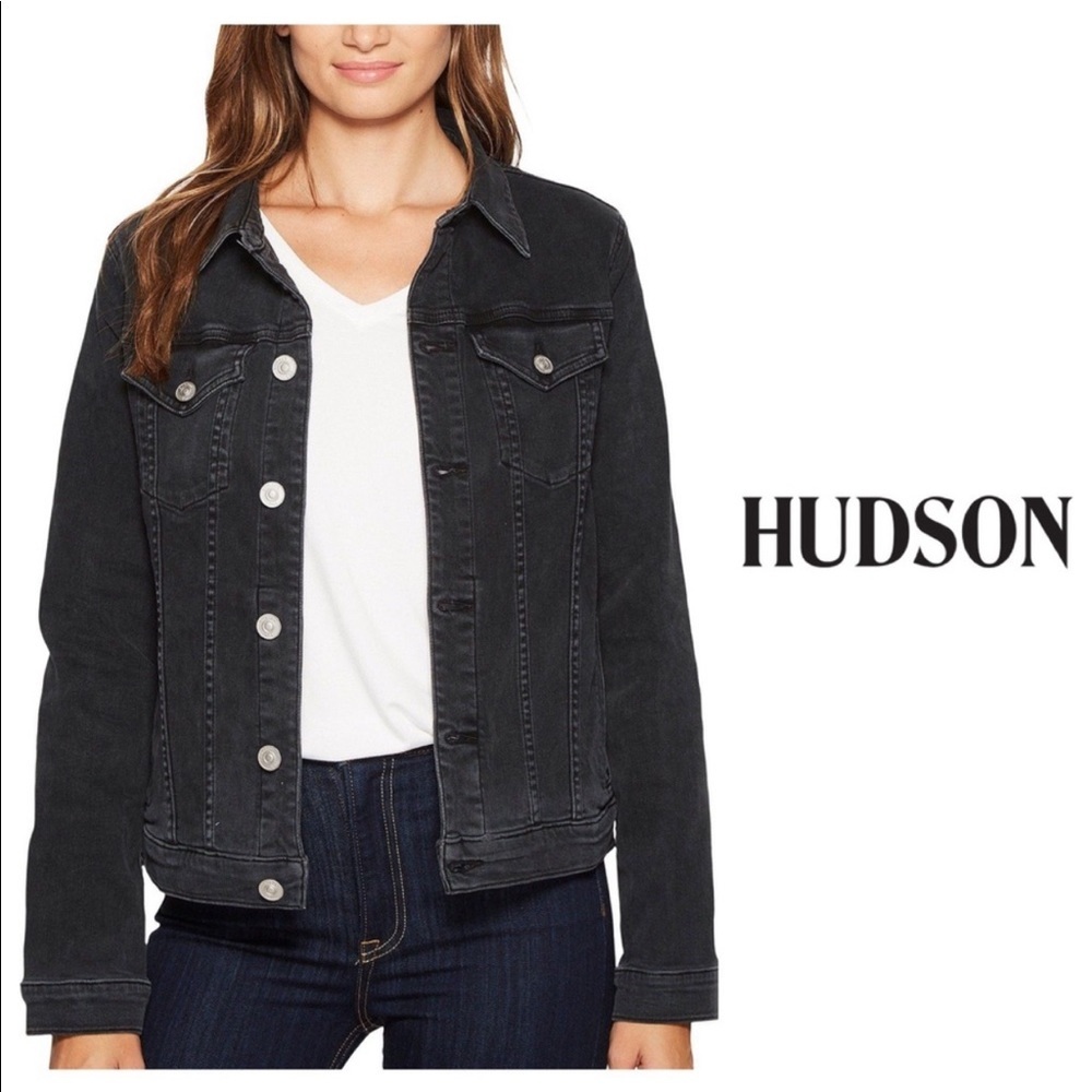 Hudson Jeans Moto Oversized Jacket Grey Black Denim Size Small